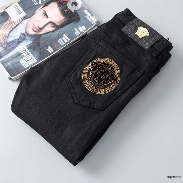 

classic mens designer new men's jeans torn old light blue striped jean pants fashion trousers luxury men's jeansm4ts