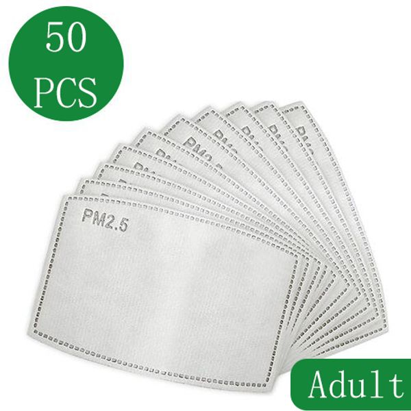 

50шт 5 schichten pm 2,5 фильтр papier aktivkohle erwachsene kind anti dunst mund maske anti staub luft gesicht maske filter