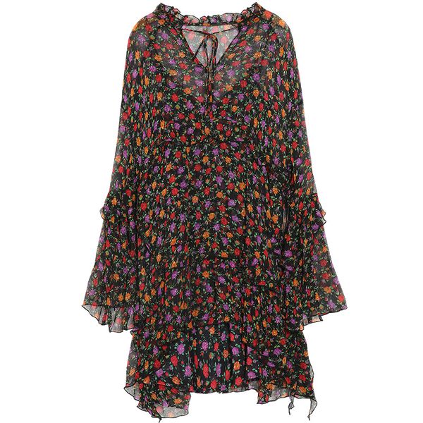 

women dress spring / summer 2020 new dress two-piece silk set flare sleeve print, Black;gray