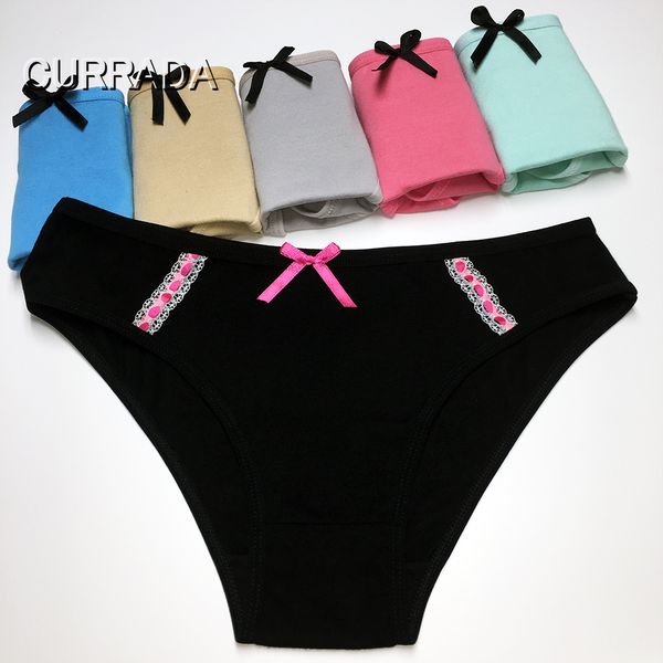 

currada cotton panties underwear women low waiste briefs female underpant solid panty mujer intimates lady girl 5pc/lot, Black;pink