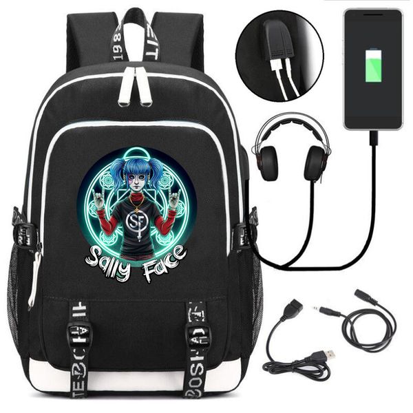 

game sally face women girls backpack with usb charging school bag for teenagers casual lapbags with earphone cable