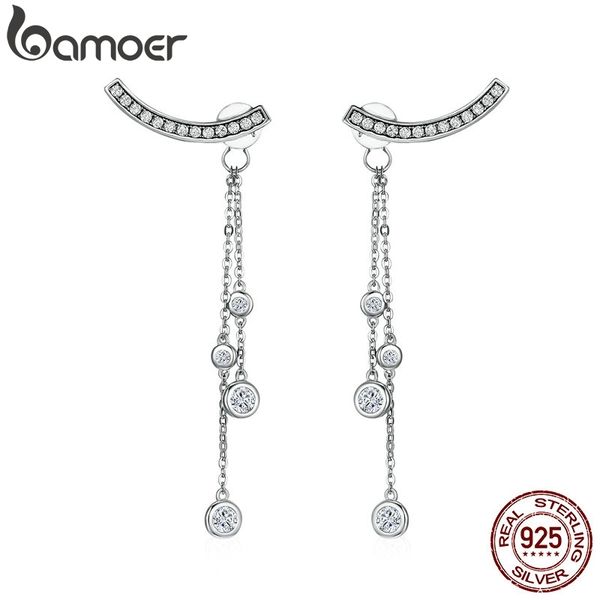 

bamoer design new 100% 925 sterling silver swinging light long tassel drop earrings for women sterling silver jewelry sce140
