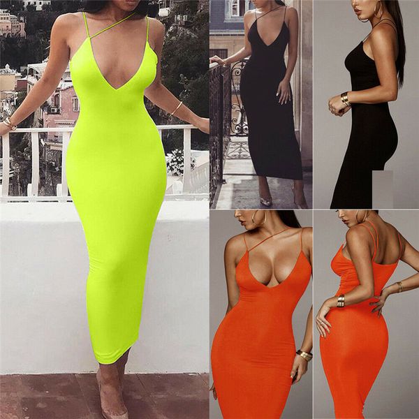 

Women Sexy Bodycon Sleeveless Strap Deep V-neck Dress Hollow Out Solid Clubwear Party Long Maxi Dress Sundress New Arrival