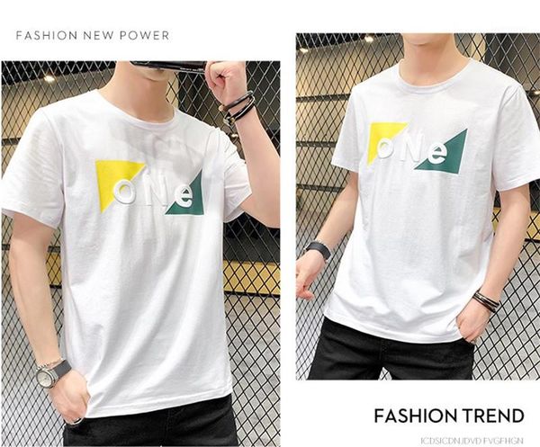 

loose apparel letter print homme tshirts crew neck fashion short sleeve tees casual summer regular length, White;black