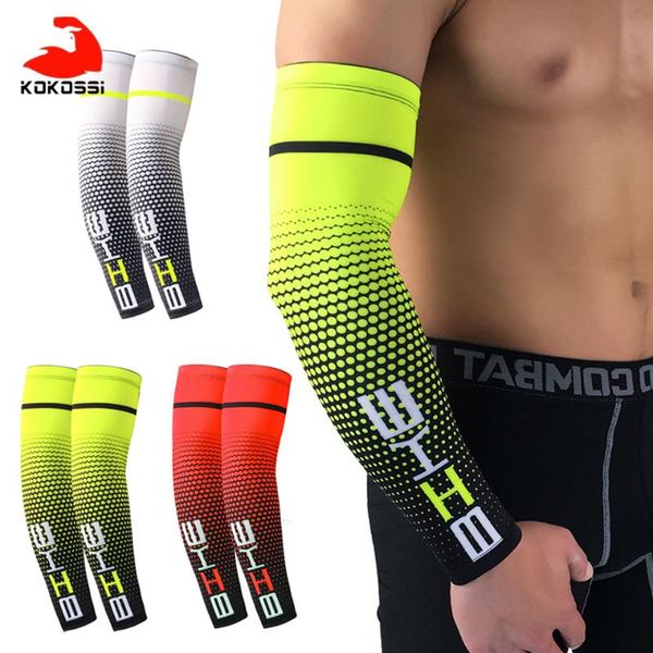 

kokossi 2pcs sports arm compression sleeve basketball cycling arm warmer summer running uv protection volleyball sunscreen bands, Black
