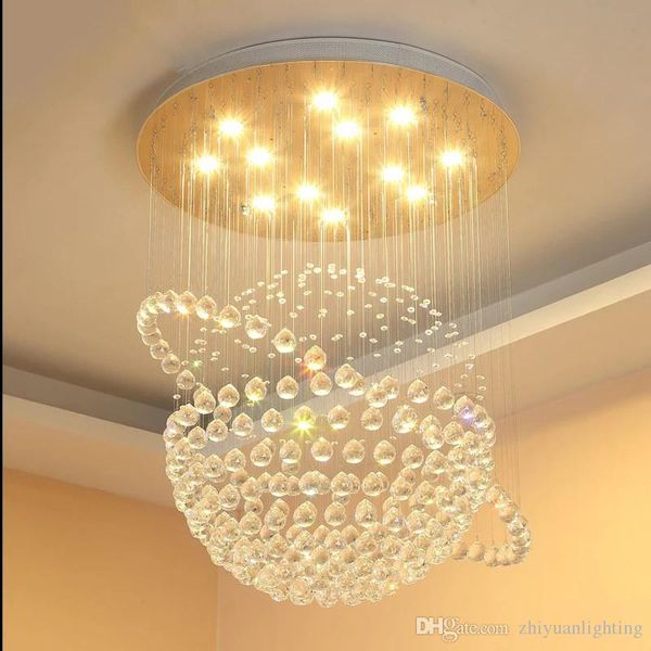 Contemporary Round K9 Crystal Chandeliers Raindrop Flush Ceiling