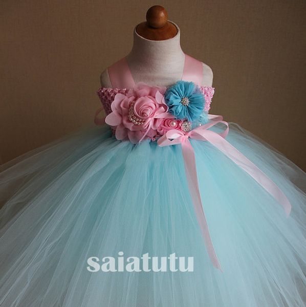

flower fairy blue pink girls new year princess wedding gown kids dresses tutu party birthday children dress christmas vestido, Red;yellow