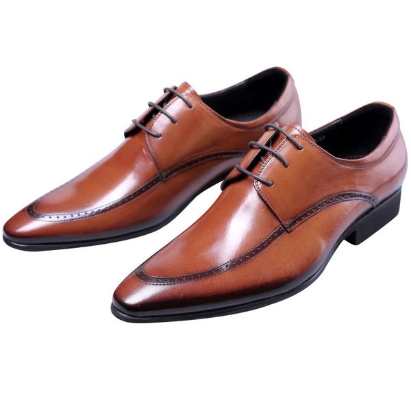 

black / brown pointed toe business shoes mens dress shoes genuine leather oxfords wedding groom male formal social