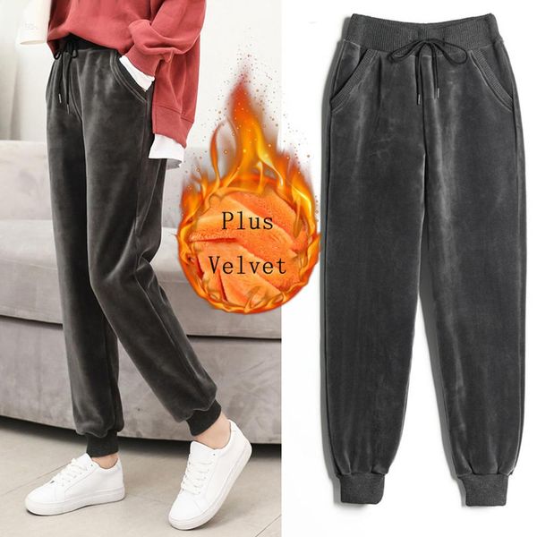 

pants women winter 2019 large size warm plus velvet solid leisure sports womens harem pant korean style drawstring females chic, Black;blue