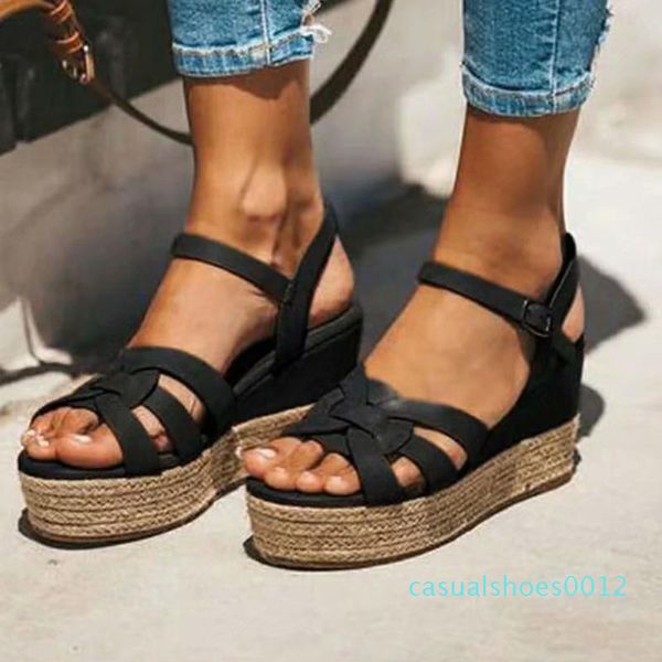 

sarairis 2020 wedge heels concise sandals women shoes buckle strap platform wholesale summer shoes woman sandals c12, Black
