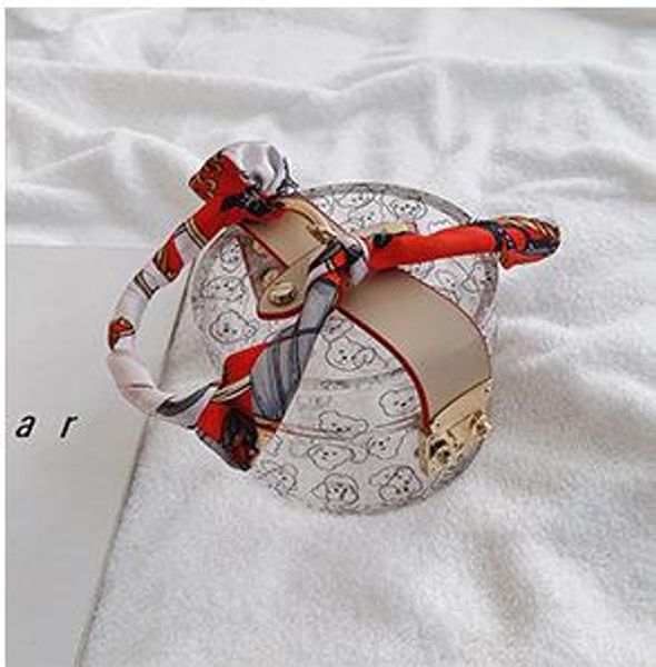 

transparent designer handbags 2020 new fashion scarf wild handbag retro small round bag