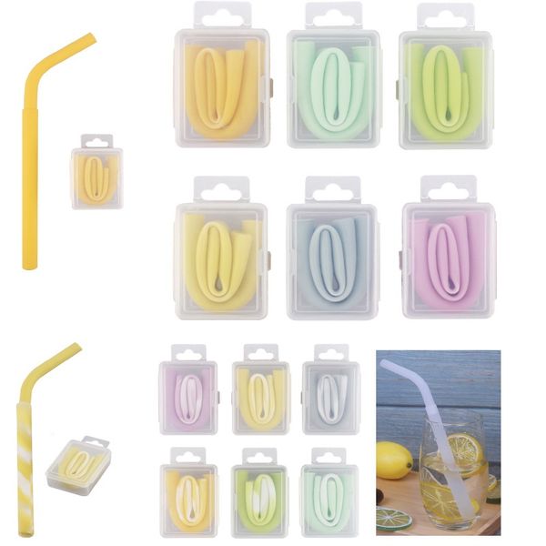 

collapsible straws fda silicone drinking foldable reusable straws with pvc box for juice milk tea travel outdoor bar kitchen tools an2020