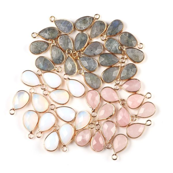 

wholesale rose quartzs labradorite amethysts pendants water drop shape natural stone pendant diy for earring jewelry making, Silver