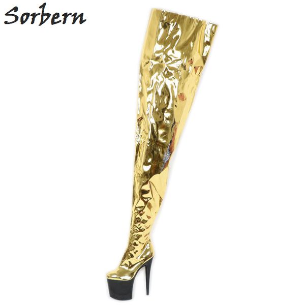 

metallic gold high low women boots 20cm high heels 10cm platform crotch thigh ladies boot custom color shaft width, Black