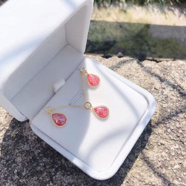 

925 sterling silver fine jewelry sets for women vintage ruby water drop necklaces pendants drop earrings clavicular chain set, Black