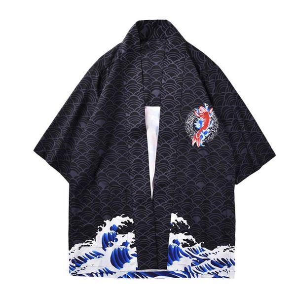 

fashion surf print men japanese kimono 2020 summer fashion lovers individuality print blouse kimono spring clothing, White;black