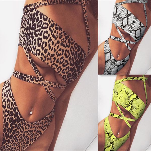 

2020 new europe and the united states foreign trade hit bikini express women's split bikini leopard cut out bandage swimsuit a982