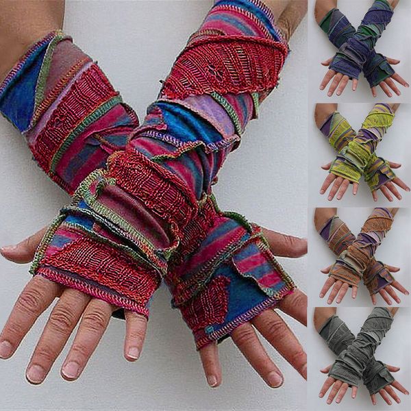 

fashion women's winter gloves outdoor warm patchwork knitted half-finger thick warm long gloves, Black