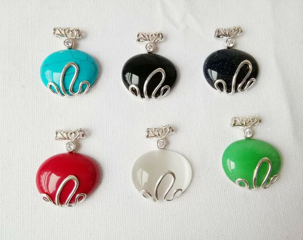 

1 "1/2 ретро каменная подвеска вариация овальной посеребренной 25 * 30 мм, Silver