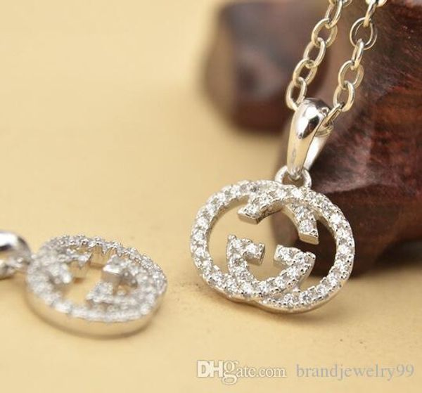 

fashion 925 silver crystal necklace hollow letters pendant necklace brand letters logo design clavicle chain for women girl party jewelry, Gray