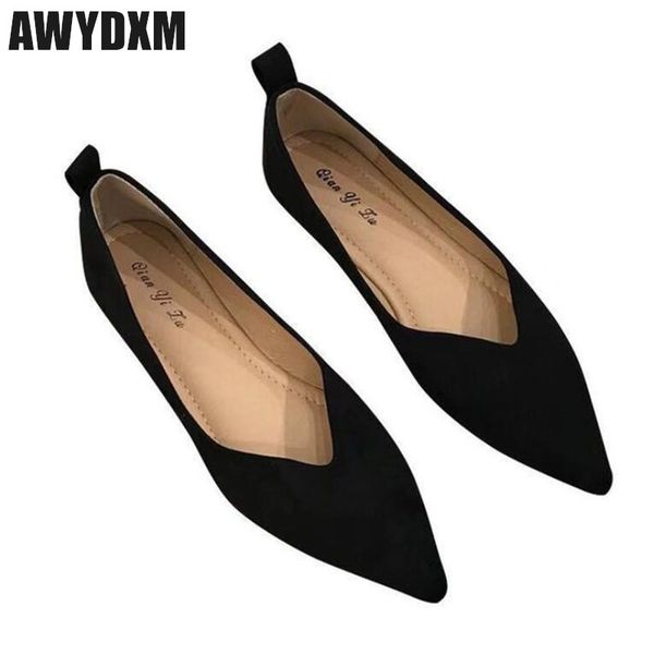 

women flats shoes 2020 summer pointed shallow casual single shoes lady office dress soft comfort slip on loafers woman a171, Black