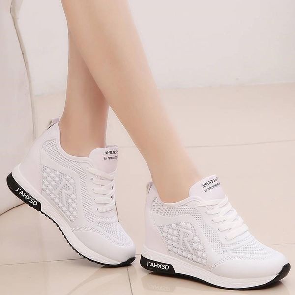 

2019 platform wedges women's sneakers spring mesh breathable increased women's shoes casual shoes y200424, Black