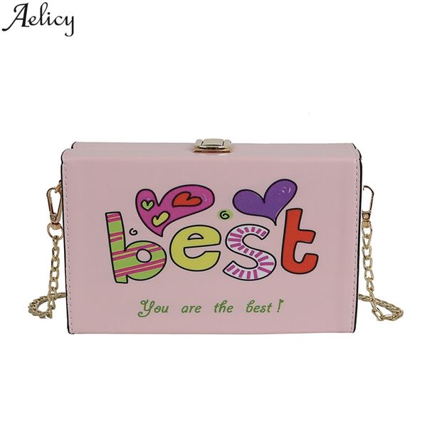 

aelicy women's fashion letter chain heart messenger bags summer box shape hasp travel shoulder bag pu leather bolso de mujer new