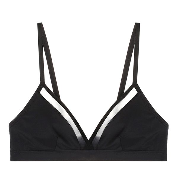 

soft cup hollow mesh french underwireless underwear european and american lady triangle cup bra, Red;black