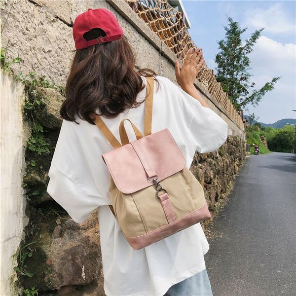 

fashion canvans backpack women rucksack patchwork colors large-capacity school bag casual travel bag female backpack #20