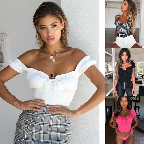 

tank for women tank women lady solid crop summer off shoulder bandage shirt casual club camis 2019, White