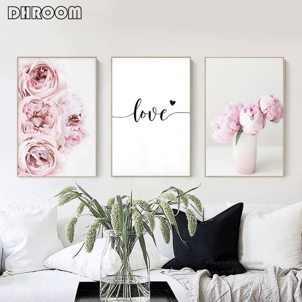 

canvas painting nordic decor pink peony flower poster and print love wall art floral picture bedroom decor home decoration