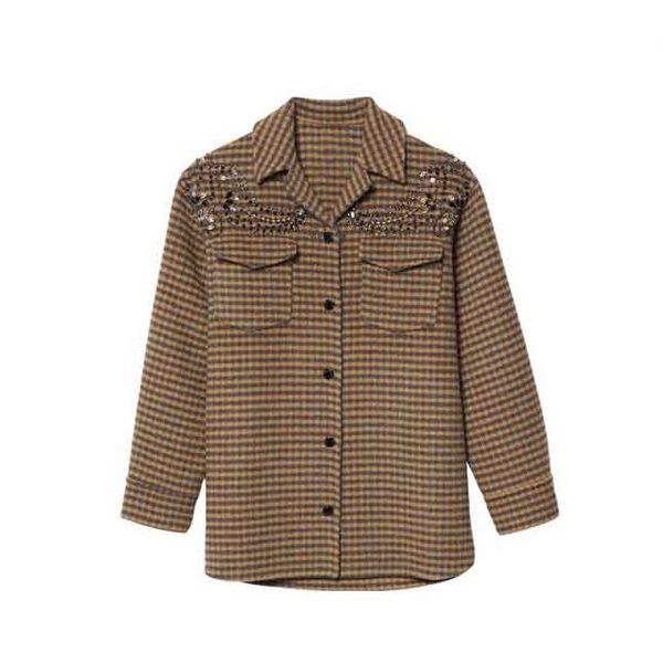 

2020 autumn and winter new plaid beaded wool blend silhouette jacket, Black