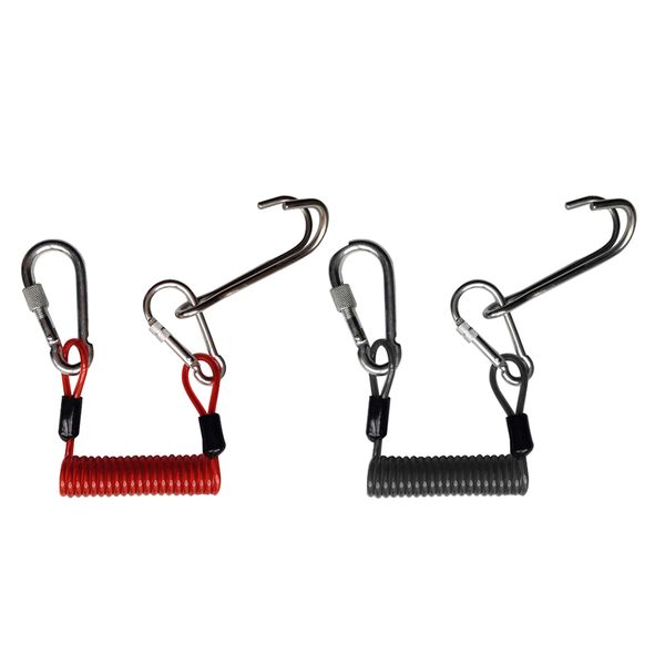 

2 pieces safety scuba diving diver dual reef hook & coil lanyard swivel clip