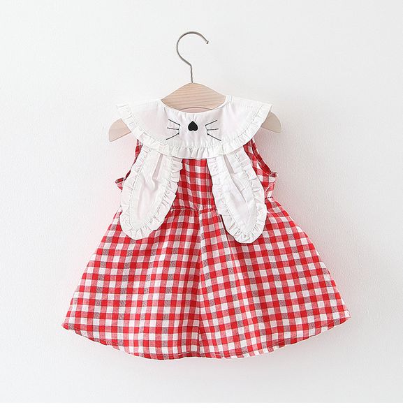 

kids Girl designer clothes Dress Summer Sleeveless Plaid Back with Rabbit Ear Design Dress Princess Girl Clothing Dress