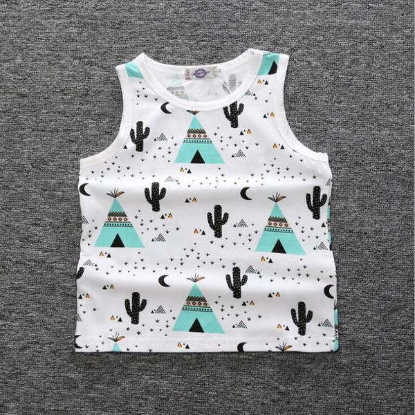 

summer's new sleeveless t-shirt for kids fruit cartoon cottont-shirt big pineapple lemon slice yellow mango strawberry cartoon animal, Blue