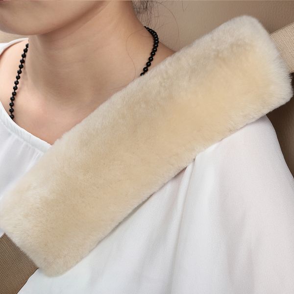 

natural sheepskin genuine sheep leather wool seat safety belt padding bag strap plush cushion car styling protection pillow