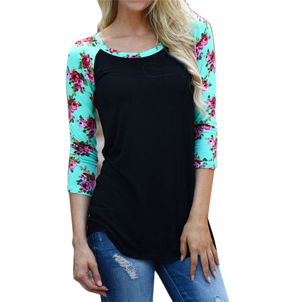 

femme plus size t-shirt camisetas mujer korean style striped floral tshirt women casual raglan long sleeve slim fit t shirt, White
