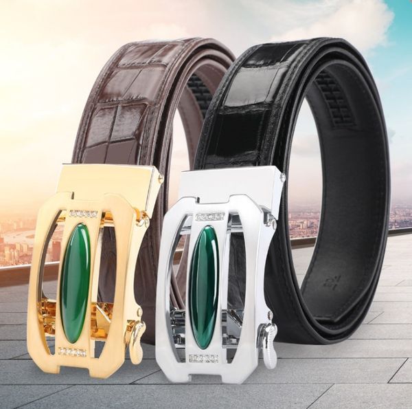 

hujingsha таиланд сиам крокодил кожаный ремень сплава автоматическая пряжка алмазный мужской ремень стильный все-кожаный мужской ремень, Black;brown