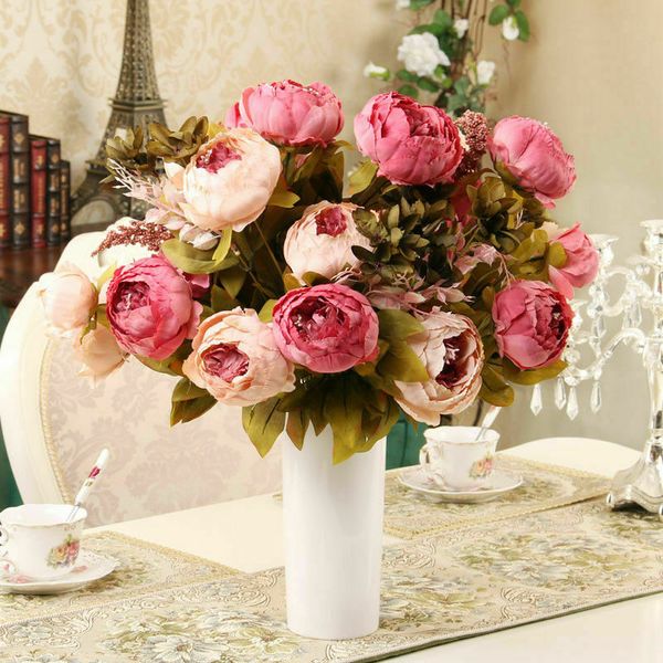 

13 heads/Bouquet Peony Artificial Flower for Wedding Home Decor Silk Peonies UK