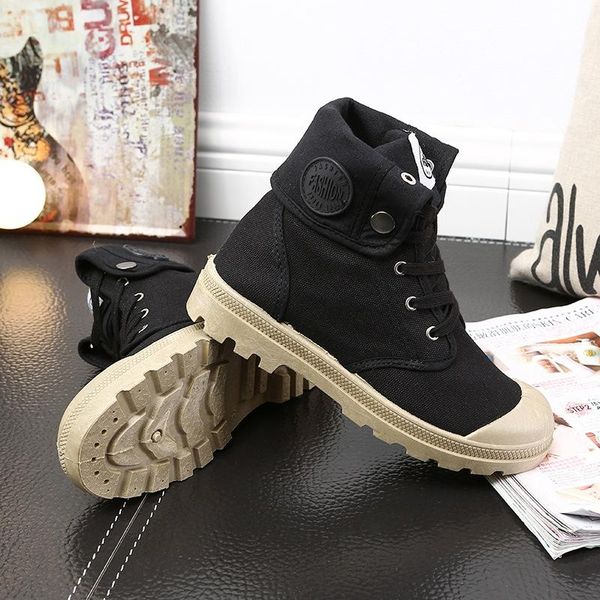 

2019 high shoes women's shoes canvas shoes cramped thick european station paladin female french street fashion, Black