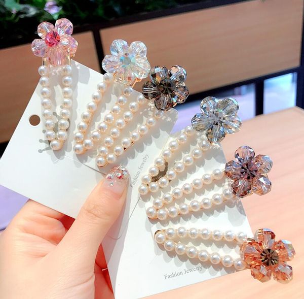 

6pcs new crystal flower pearls wedding hair accessories big crystal flowers pearl hair clip pearl crtstal silvery women hairpin gifts, Golden;silver
