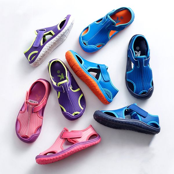 

2019 summer new princess sandals children's flat shoes girls closed toe sandal toddler shoes boys comfort beach sandals y200103, Black;red