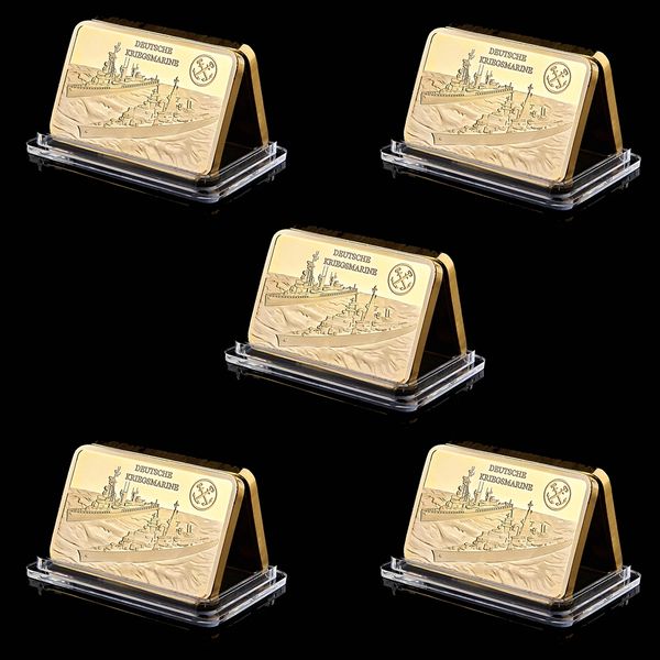 

5pcs german deutsche kriegsmarine die bismarck battleship gold plated bullion bar/coins 1oz 999/1000 gold craft collection