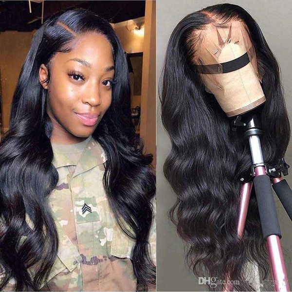 

human hair body wave 360 lace frontal wigs advanced bleached knots 180% deep density body wave brazilian hair wigs for black women, Black;brown