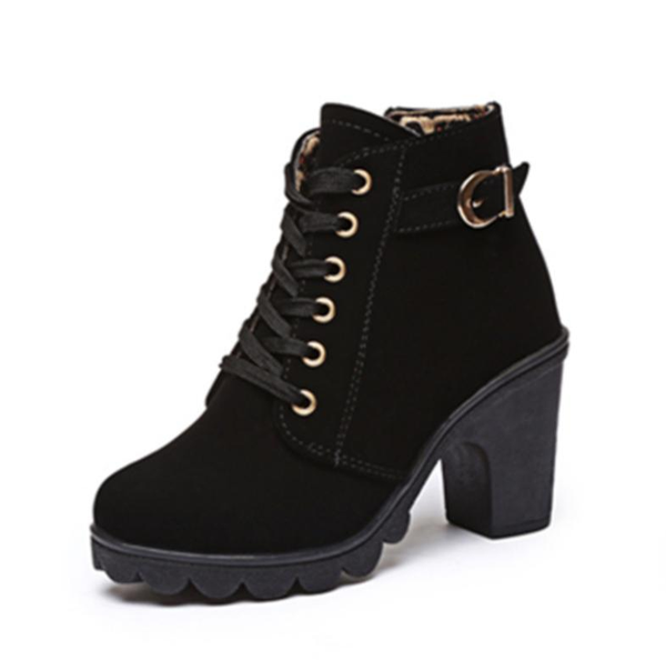 

boots women's boots women's shoes 2020 new autumn and winter round head thick heel middle tube front lace up short, Black
