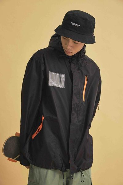 

men and women skateboard hooded windbreaker jacket, Tan;black