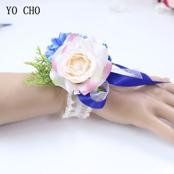 

yo cho rose flower wedding wrist corsage bracelet bridesmaids silk flowers groom boutonniere pin men wedding corsage accessories