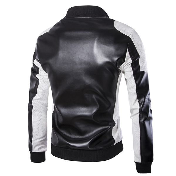 

2019 autumn selling men stand collar leather coat trend casual mixed colors ultra-large size leather coat jacket, Black