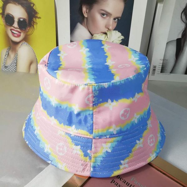 

designer letter print hat women designer bucket cap street hip-hop fashion rainbow gradient ramp hat 2 color bucket hat cap, Blue;gray