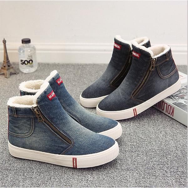 

fashion women jean style shoes winter warm snow boots short boot plus size, Black